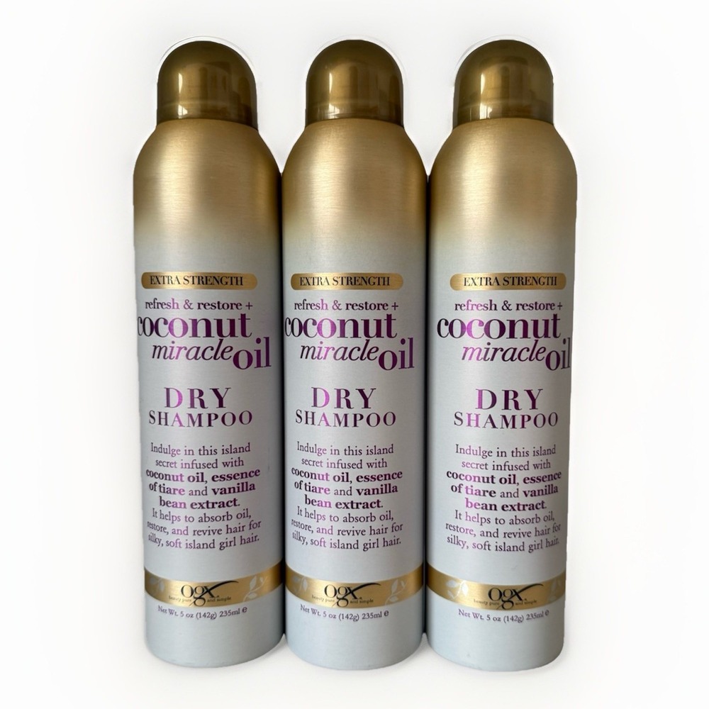 OGX Extra Strength Dry Shampoo Refresh Restore + Coconut Miracle Oil 5oz x3 NEW